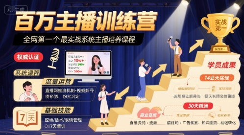 百万主播训练营，全网第一个最实战系统主播培养课程 - 来及网络