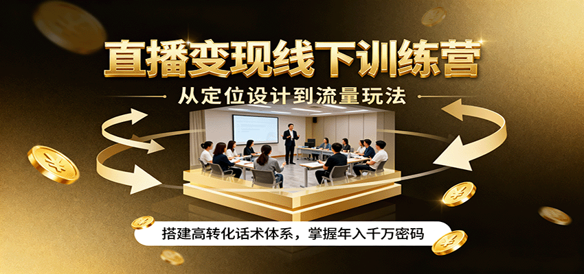 直播变现线下训练营，从定位设计到流量玩法，搭建高转化话术体系，掌握年入千万密码 - 来及网络