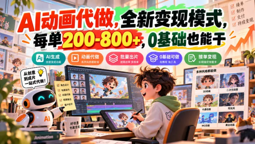 AI动画代做，全新变现模式，每单200-800+，0基础也能干【揭秘】 - 来及网络