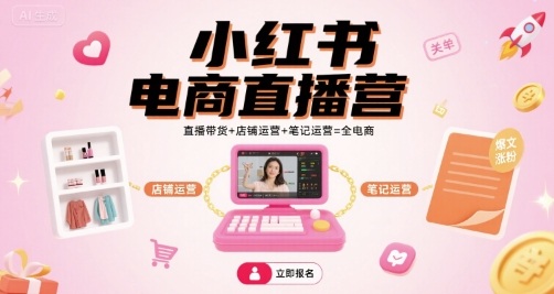 小红书电商直播营，直播带货+店铺运营+笔记运营=全电商 - 来及网络
