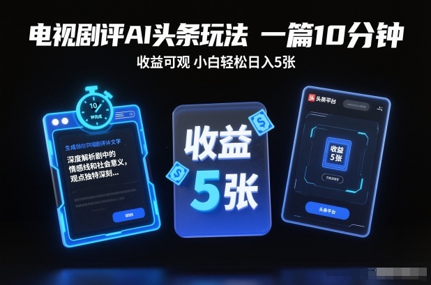 电视剧评AI头条玩法，一篇10分钟，收益可观，小白轻松日入5张+【独家】 - 来及网络