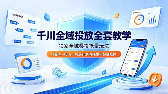 千川全域投放全套教学，独家全域叠投抢量玩法，搭配抖+投流，解决计划消耗慢不起量难题 - 来及网络