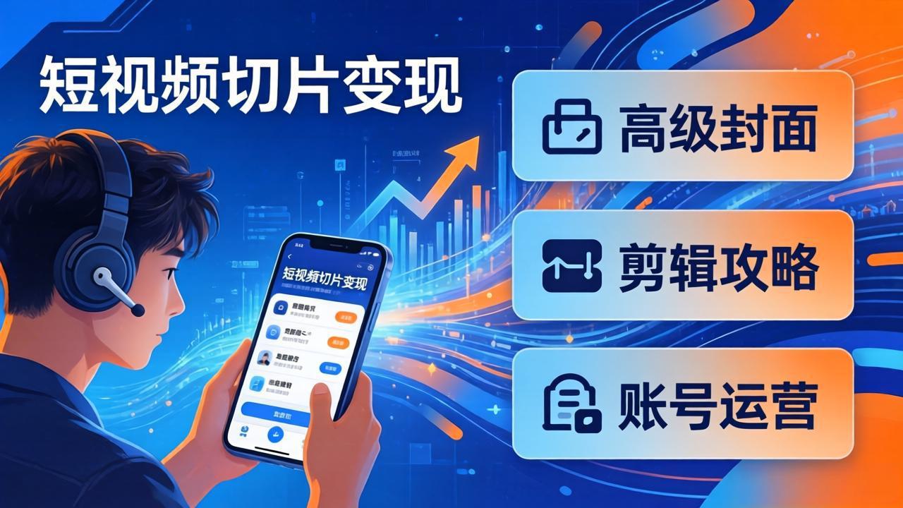 短视频切片变现速成班2.0：高级封面+剪辑攻略+账号运营，0基础小白快速入局副业 - 来及网络