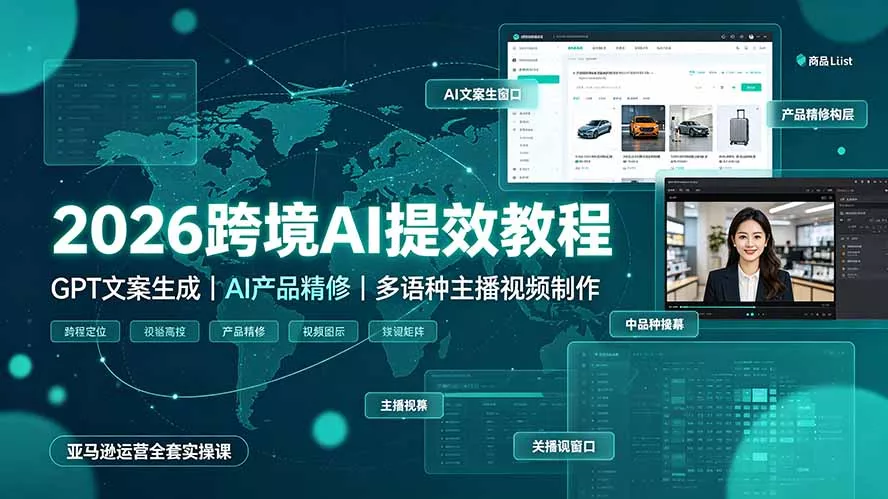2026跨境AI提效教程·GPT文案生成｜AI产品精修｜多语种主播视频制作，亚马逊运营全套实操课 - 来及网络