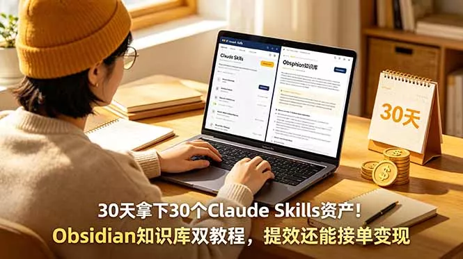 30天拿下30个Claude Skills资产！Obsidian知识库双教程，提效还能接单变现 - 来及网络