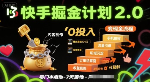 快手掘金计划2.0，快手电商变现全流程，简单可复制，0投入 - 来及网络