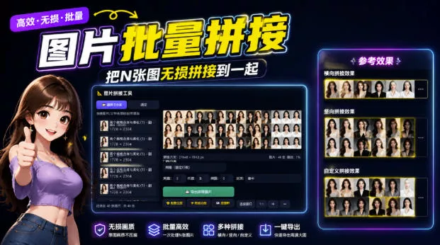 图片批量拼接，把N张图无损拼接到一起，支持横向、竖向、自定义等功能 - 来及网络