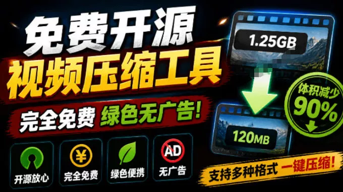 Github开源视频压缩瘦身工具，轻松压缩90%，并保持画质清晰，完全免费绿色无广告！VideoSlim - 来及网络