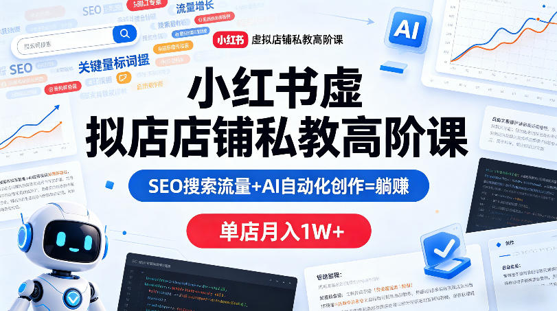 小红书虚拟店铺私教高阶课，SEO搜索流量+AI自动化创作=躺賺，单店月入1W+ - 来及网络