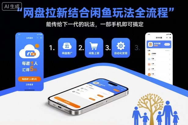 网盘拉新结合闲鱼玩法全流程，能传给下一代的玩法，一部手机即可搞定(附入口渠道以及实操教程) - 来及网络