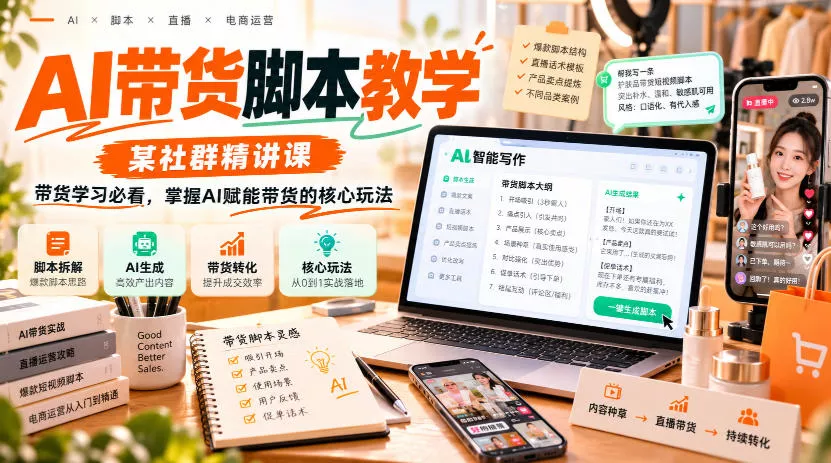 AI带货脚本教学，某社群精讲课，带货学习必看，掌握AI赋能带货的核心玩法 - 来及网络