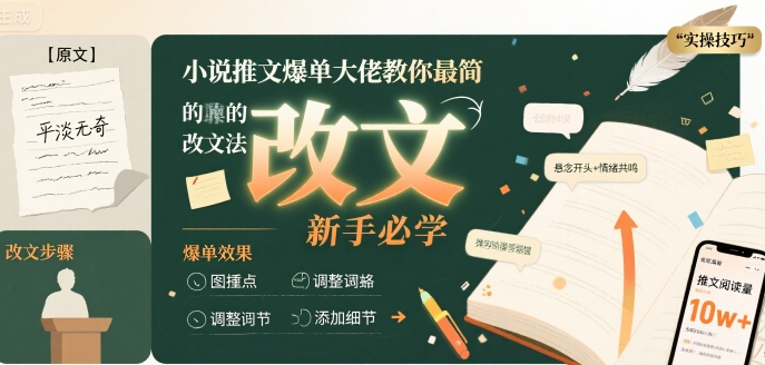 小说推文爆单大佬教你最简单的改文方法实操课，新手必学 - 来及网络