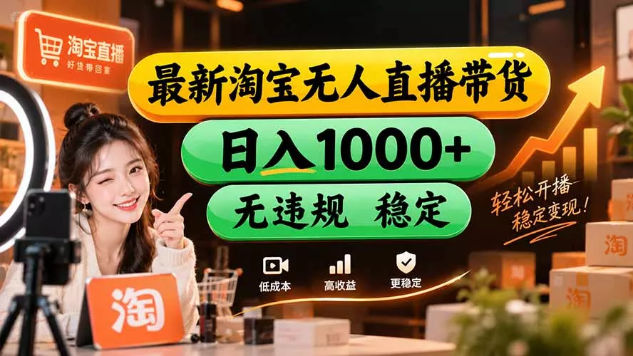 【新技术】淘宝无人直播，独家，日入2K+，无封号，可矩阵，长期稳定 - 来及网络