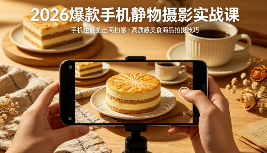 2026爆款手机静物摄影实战课，手机也能拍出商拍感，学会拍出高质感美食商品 - 来及网络