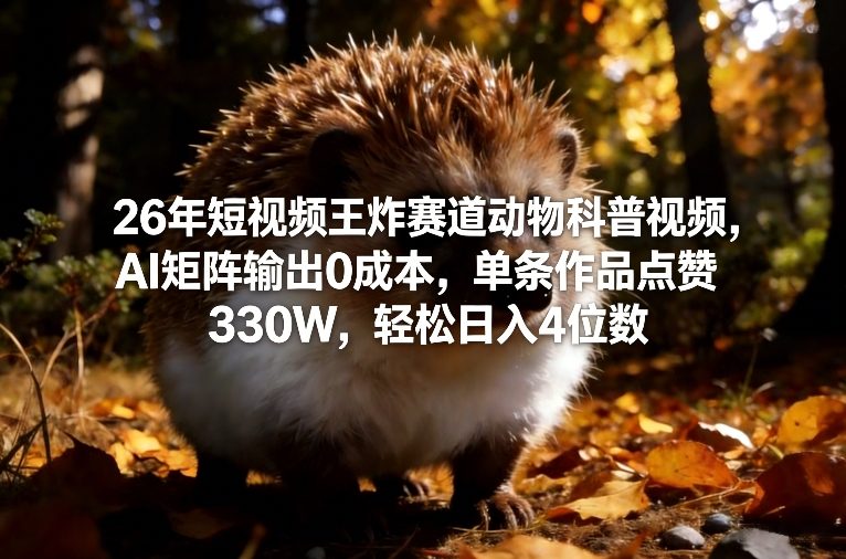 26年短视频王炸赛道动物科普视频，AI矩阵输出0成本，单条作品点赞330W，轻松日入4位数 - 来及网络