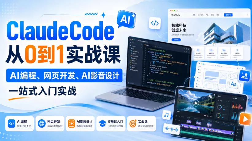 Claude Code从0到1实战课，AI编程、网页开发、AI影音设计一站式入门实战(更新) - 来及网络