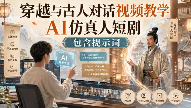 穿越与古人对话视频教学，AI仿真人短剧，包含提示词 - 来及网络