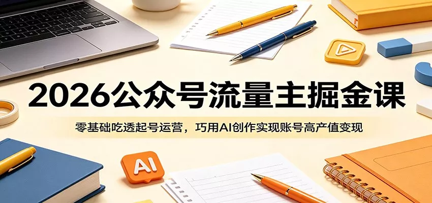 2026公众号流量主掘金课：零基础吃透起号运营，巧用AI创作实现账号高产值变现 - 来及网络