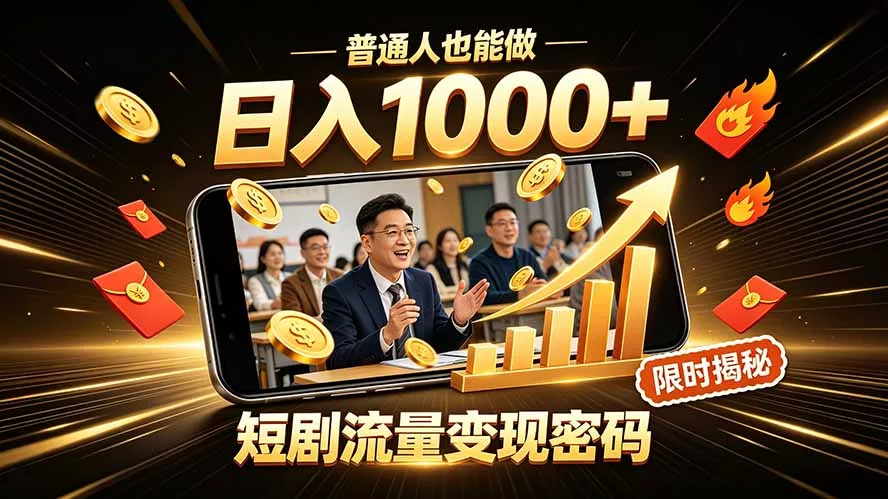 一部手机做短剧分发，不用真人出镜、不用拍摄剧本，快手流量变现日赚千元 - 来及网络