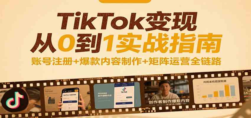 TikTok变现从0到1实战指南：账号注册+爆款内容制作+矩阵运营全链路 - 来及网络