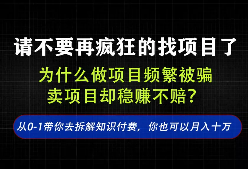 找项目？别傻了！卖项目才是真的一本万利！看完你全都懂了【揭秘】 - 来及网络