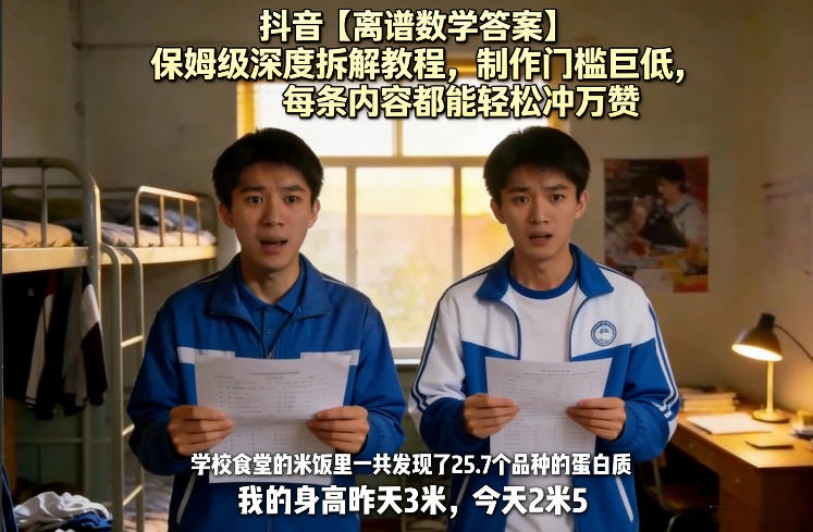 抖音【离谱数学答案】保姆级深度拆解教程，制作门槛巨低，每条内容都能轻松冲万赞，附详细步骤 - 来及网络