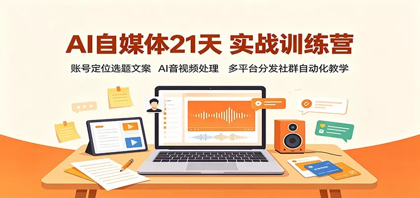 AI自媒体21天实战训练营：账号定位选题文案，AI音视频处理，多平台分发社群自动化教学 - 来及网络
