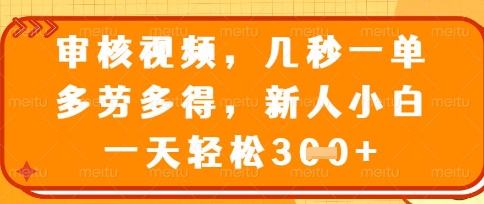 最新审核视频，几秒一单，多劳多得，新人小白一天轻松3张【揭秘】 - 来及网络