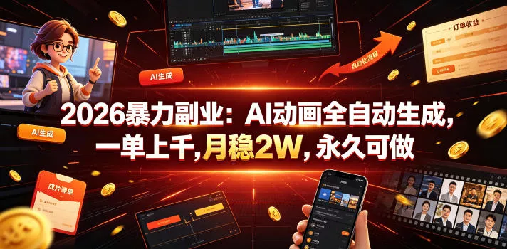 2026暴力副业：AI动画全自动生成，一单上千，月稳2W，永久可做【揭秘】 - 来及网络