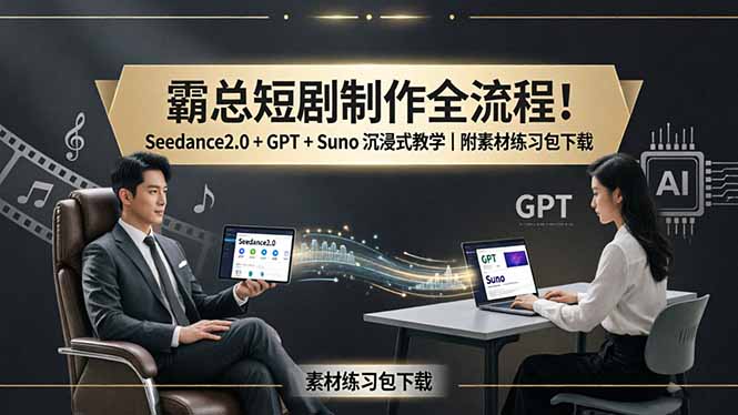 霸总短剧制作全流程！Seedance2.0 + GPT + Suno 沉浸式教学｜附素材练习包下载 - 来及网络