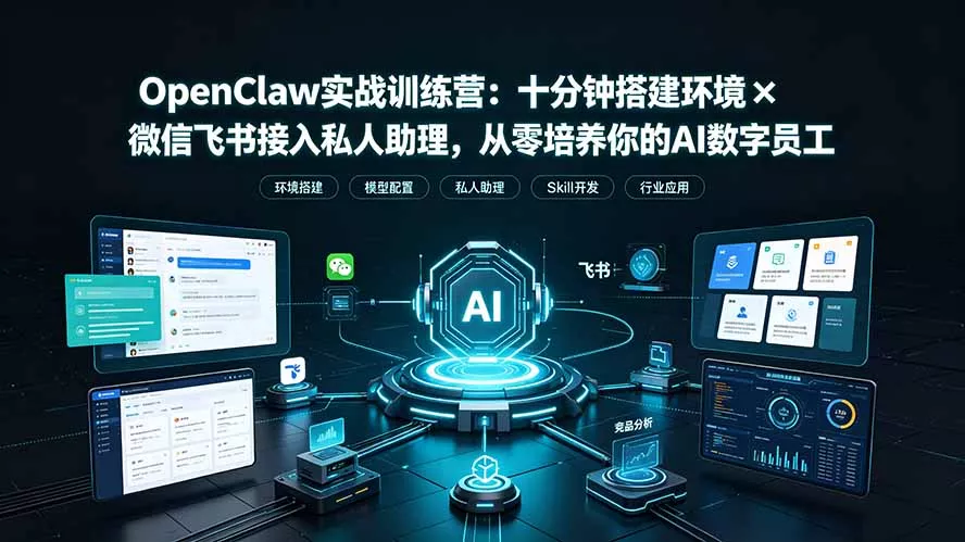 OpenClaw实战特训营：十分钟搭建环境×微信飞书接入私人助理，从零培养你的AI数字员工 - 来及网络