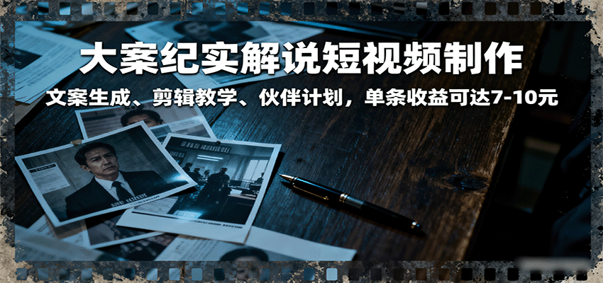 大案纪实解说短视频制作，文案生成、剪辑教学、伙伴计划，单条收益可达7-10元 - 来及网络