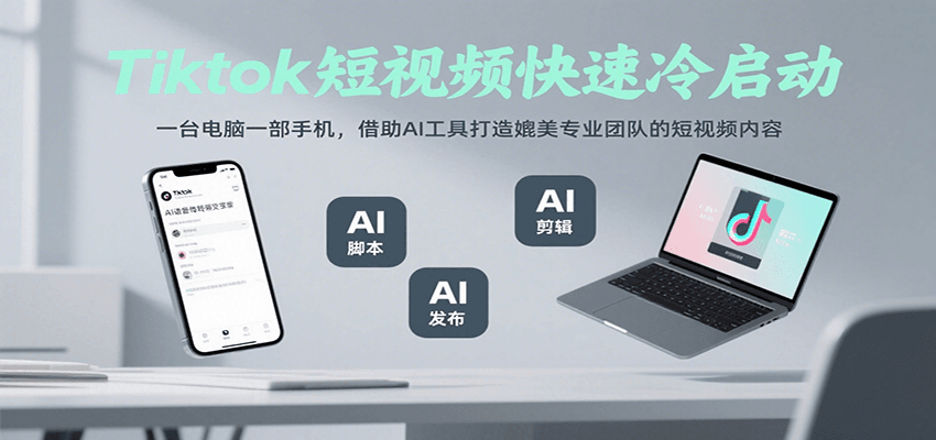 Tiktok短视频快速冷启动，一台电脑一部手机，借助AI工具打造媲美专业团队的短视频内容 - 来及网络