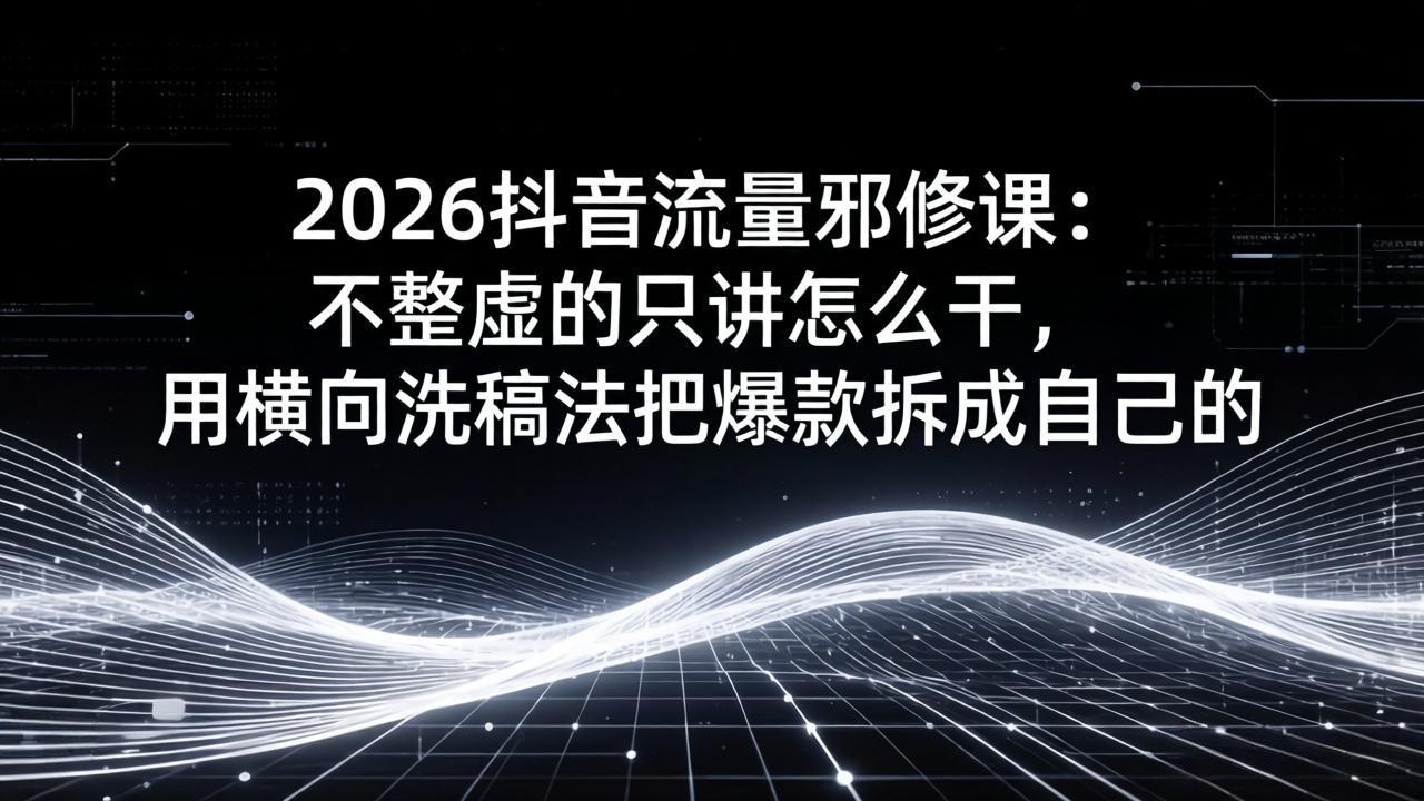 2026抖音流量邪修课：不整虚的只讲怎么干，用横向洗稿法把爆款拆成自己的 - 来及网络