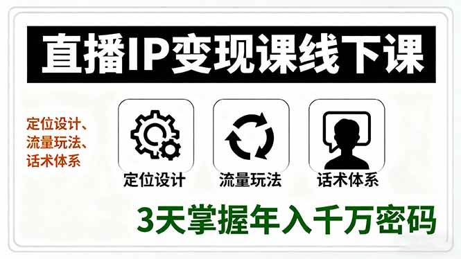 （16065期）直播IP变现课线下课，定位设计、流量玩法、话术体系，3天掌握年入千万密码 - 来及网络