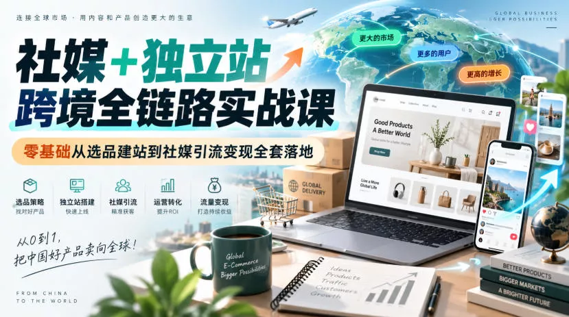 社媒+独立站跨境全链路实战课｜零基础从选品建站到社媒引流变现全套落地 - 来及网络