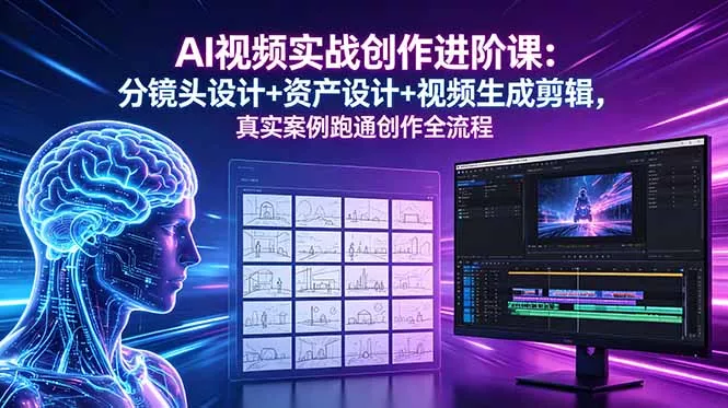 AI视频实战创作进阶课：分镜头设计+资产设计+视频生成剪辑，真实案例跑通创作全流程 - 来及网络