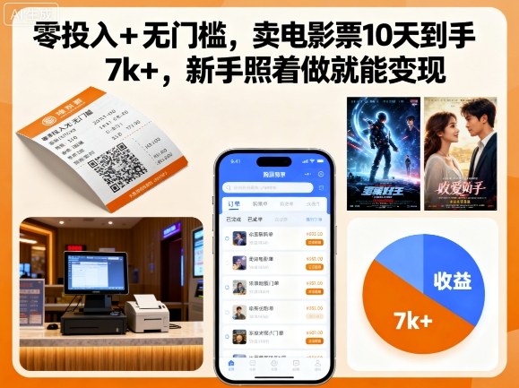 零投入+无门槛，卖电影票10天到手7k+，新手照着做就能变现【揭秘】 - 来及网络
