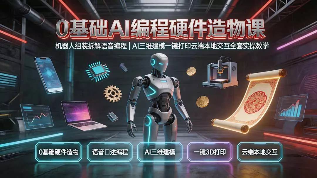 0基础AI编程硬件造物课｜机器人组装拆解语音编程，AI三维建模一键打印云端本地交互全套实操教学 - 来及网络
