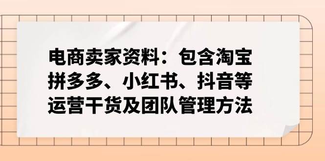 （14354期）电商卖家资料：包含淘宝、拼多多、小红书、抖音等运营干货及团队管理方法 - 来及网络
