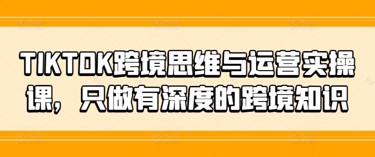TIKTOK跨境思维与运营实操课，只做有深度的跨境知识 - 来及网络
