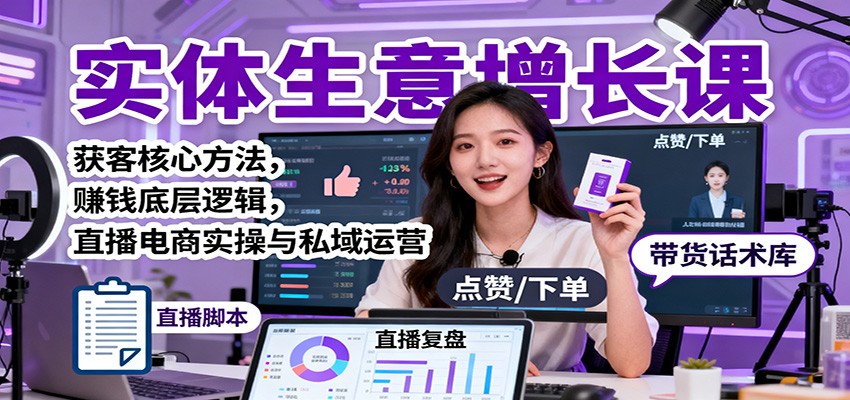 实体生意增长课：获客核心方法，赚钱底层逻辑，直播电商实操与私域运营 - 来及网络