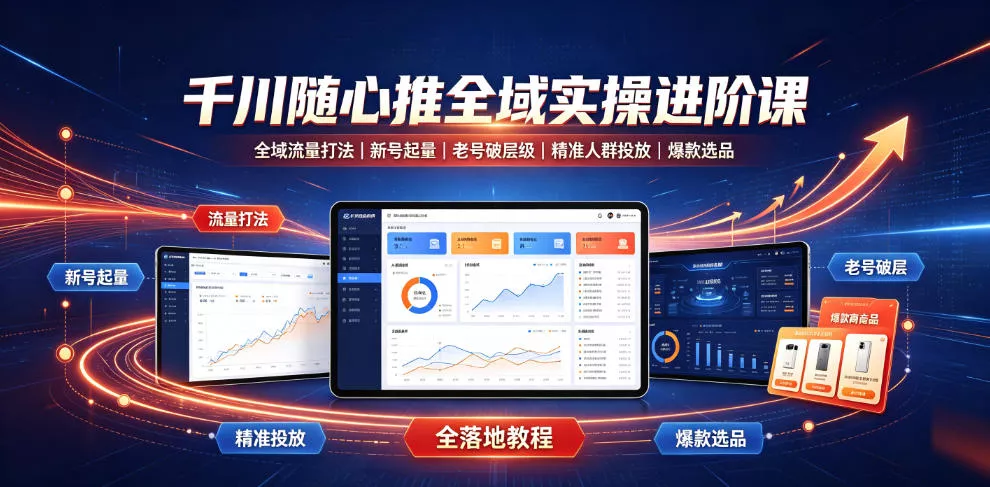 千川随心推全域实操进阶课｜全域流量打法、新号起量、老号破层级、精准人群投放、爆款选品全落地教程 - 来及网络