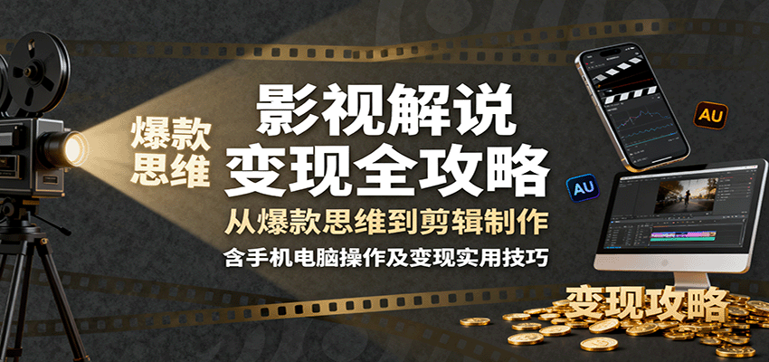 影视解说变现全攻略：从爆款思维到剪辑制作，含手机电脑操作及变现实用技巧 - 来及网络