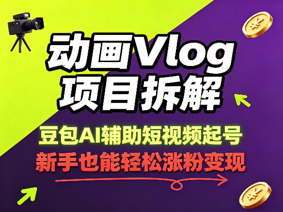 动画Vlog项目拆解，豆包AI辅助短视频起号，新手也能轻松涨粉，43条作品涨粉8.3W - 来及网络