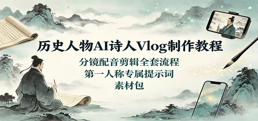历史人物AI诗人Vlog制作教程：分镜配音剪辑全套流程，第一人称专属提示词素材包 - 来及网络