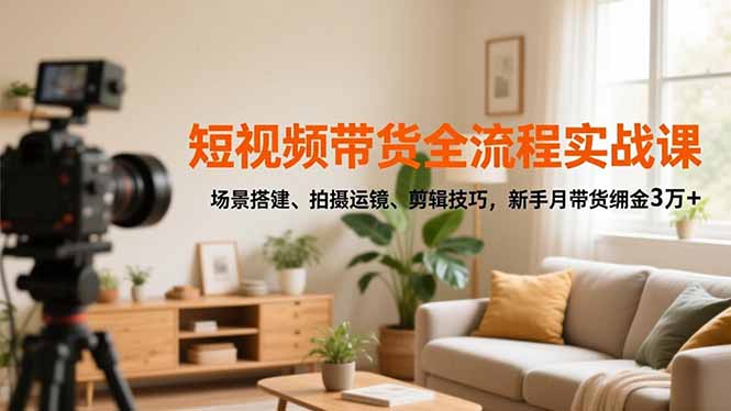 短视频带货全流程实战课，场景搭建、拍摄运镜、剪辑技巧，新手月带货佣金3万+ - 来及网络