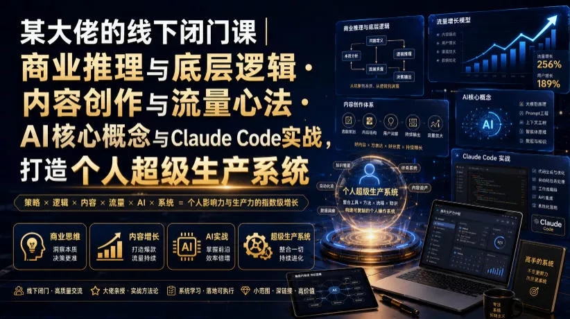 某大佬的线下闭门课｜商业推理与底层逻辑・内容创作与流量心法・AI核心概念与Claude Code实战，打造个人超级生产系统【录音+图片】 - 来及网络