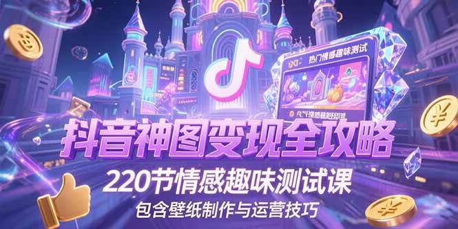 （15264期）抖音神图变现全攻略，220节情感趣味测试课，包含壁纸制作与运营技巧 - 来及网络