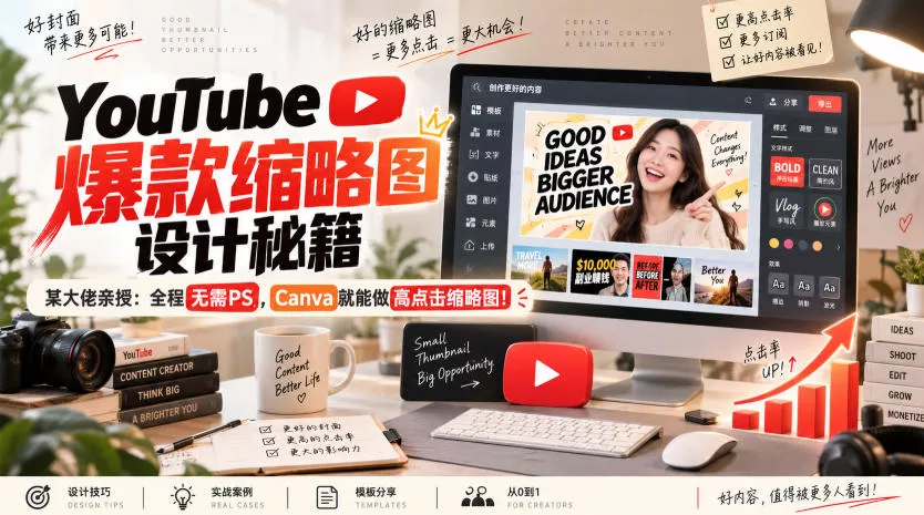 YouTube爆款缩略图设计秘籍，某油管大佬(610万订阅者)亲授，全程无需PS，Canva就能做高点击缩略图！【原创双语字幕】 - 来及网络